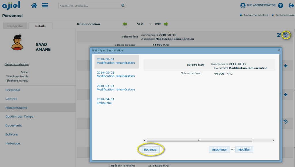Historique des rémunérations dans Ajiel